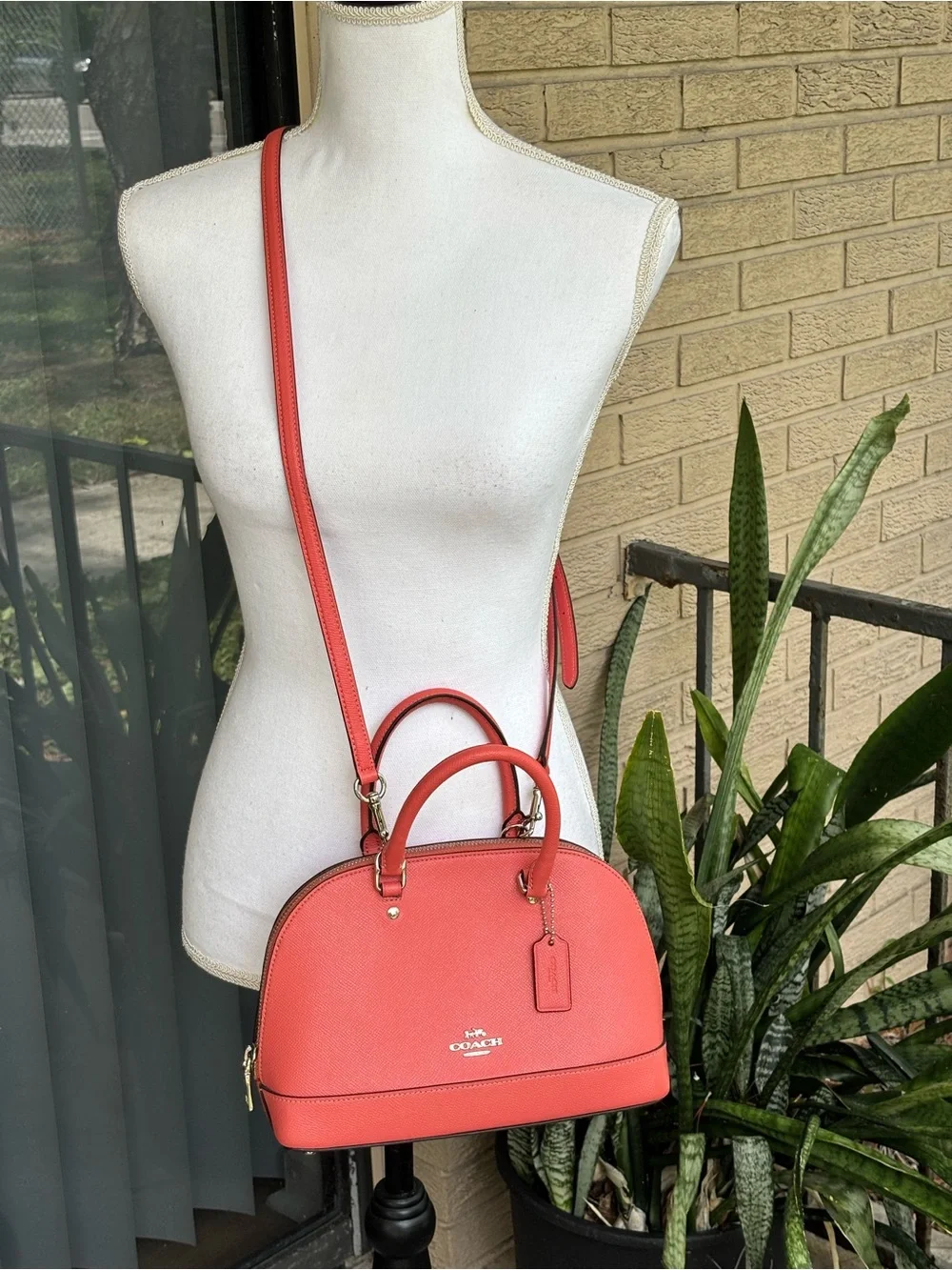 Coach Sierra Mini Satchel/Crossbody Bright Coral Pink Crossgrain Leather